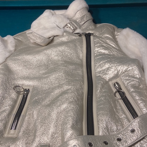 Nicole Benisti silver white leather fur jacket Large - Picture 2 of 5